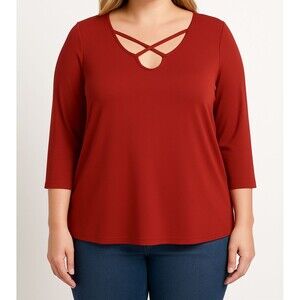 Boston Proper womens XL Orange Stretch‎ Blouse Criss Cross Neck 3 4 Sleeve Top